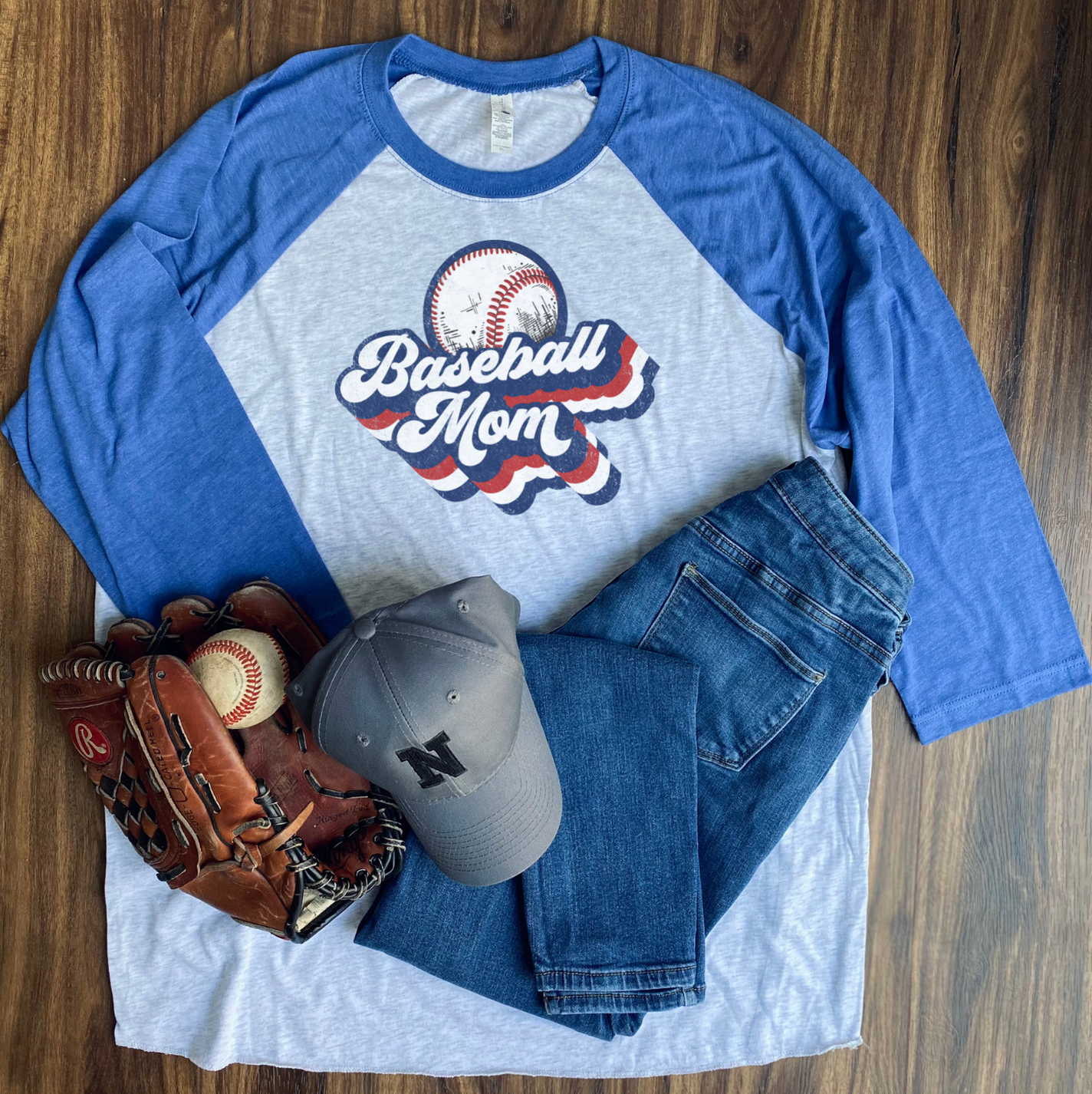 SALE Retro Baseball Mom 3/4 Sleeve Raglan Shirt