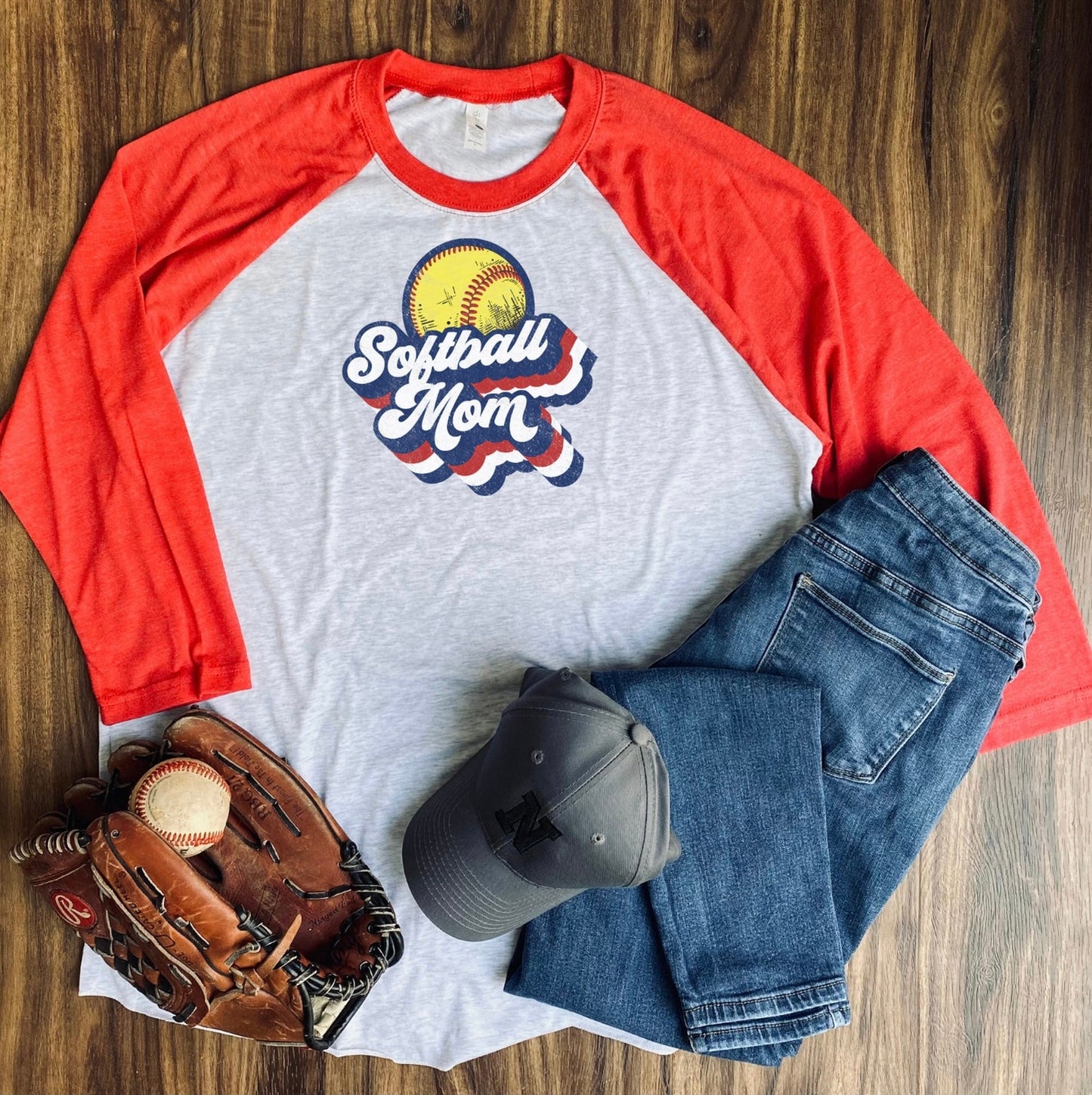 SALE Retro Softball Mom Shirt - 3/4 sleeve Raglan