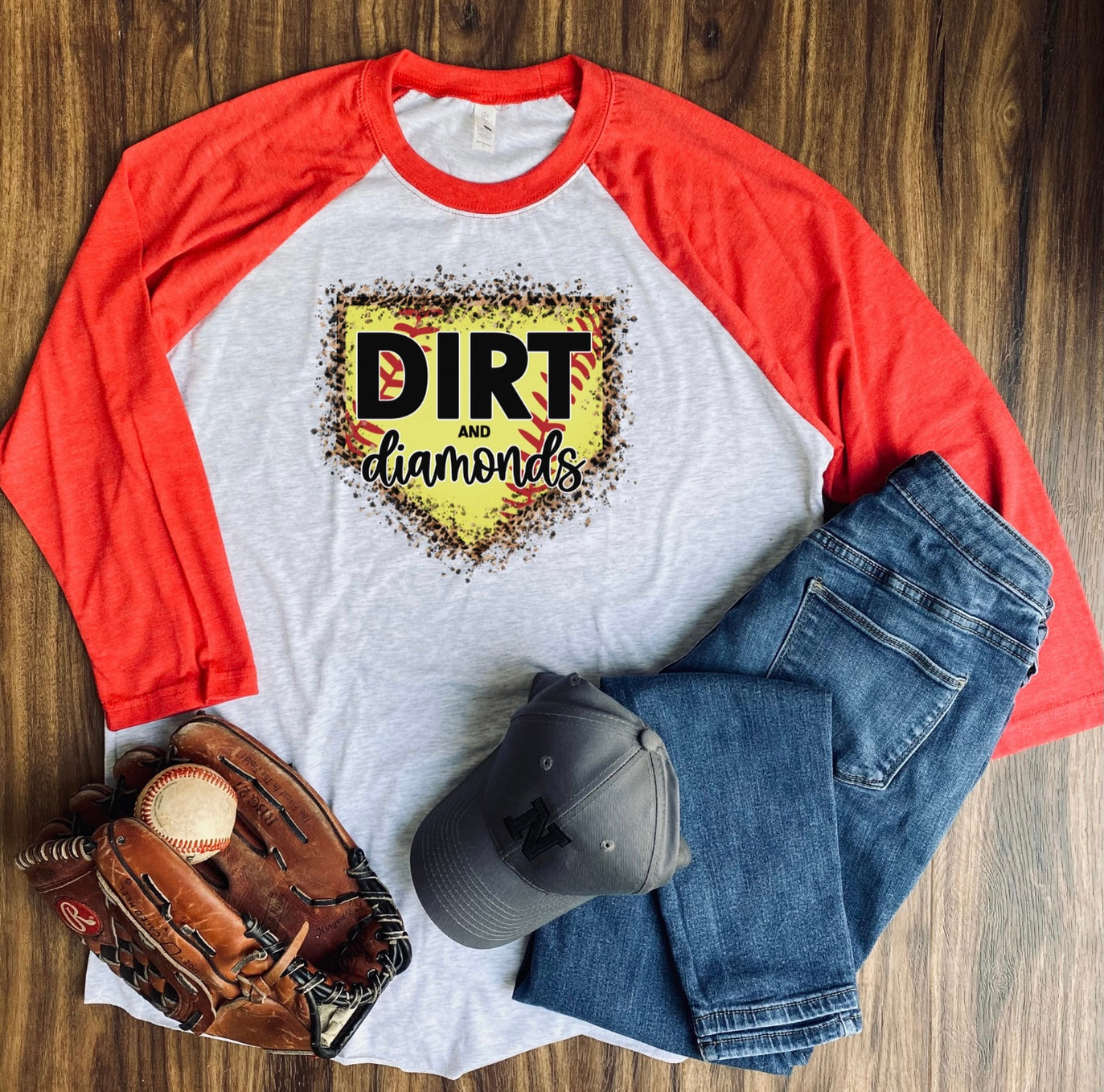 SALE Dirt and Diamonds Softball Shirt - 3/4 sleeve Raglan